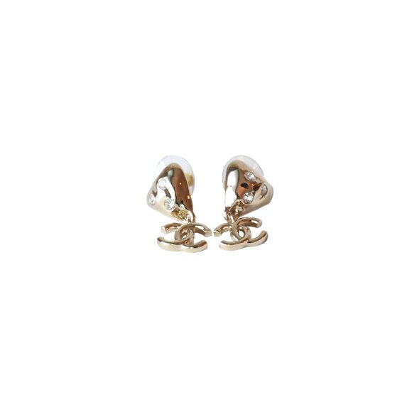 Chanel 24B Crystal Strass Heart With CC Logo Drop Earring Gold - Picture 1 of 2